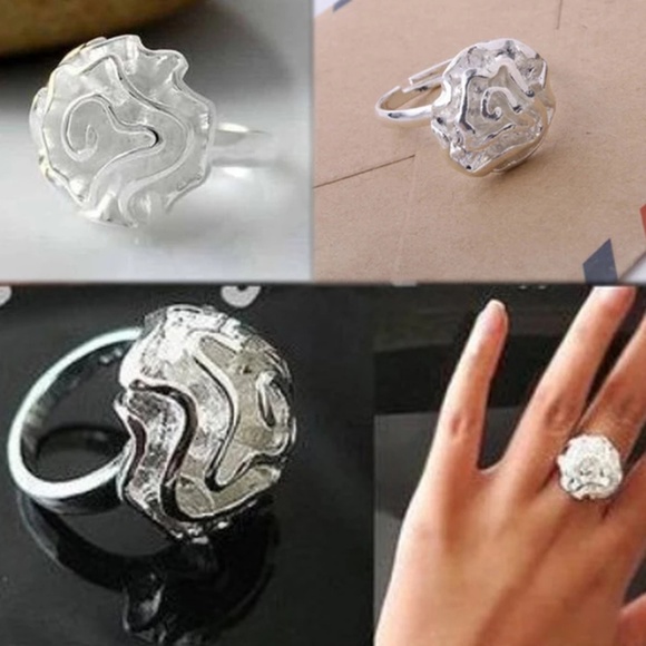 silver rose flower petal ring Jewelry - Rose Flower Silver Tone Adjustable Ring